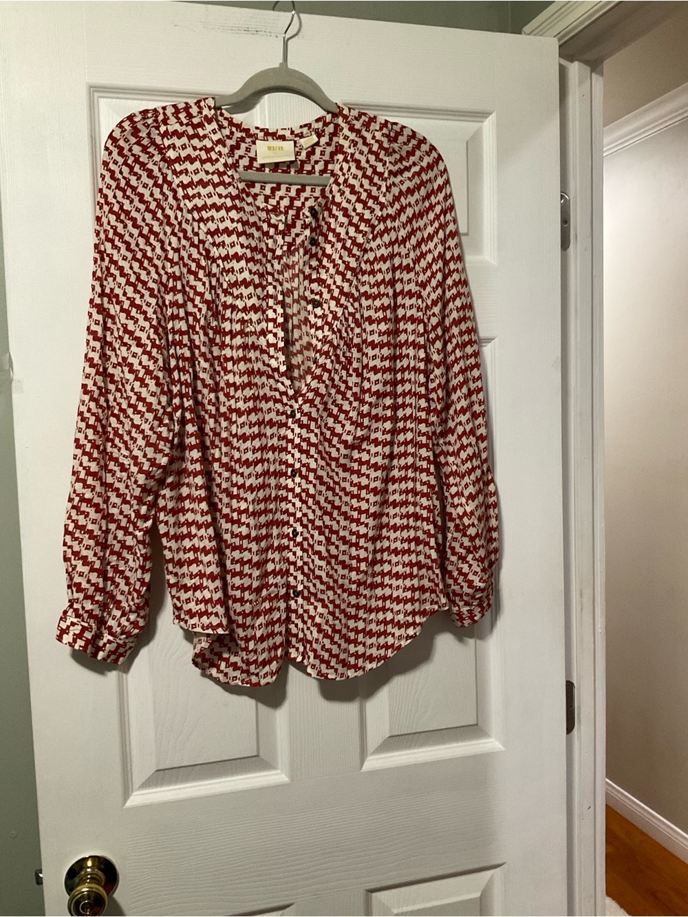 Anthropologie Red & Cream Zigzag Peasant Blouse